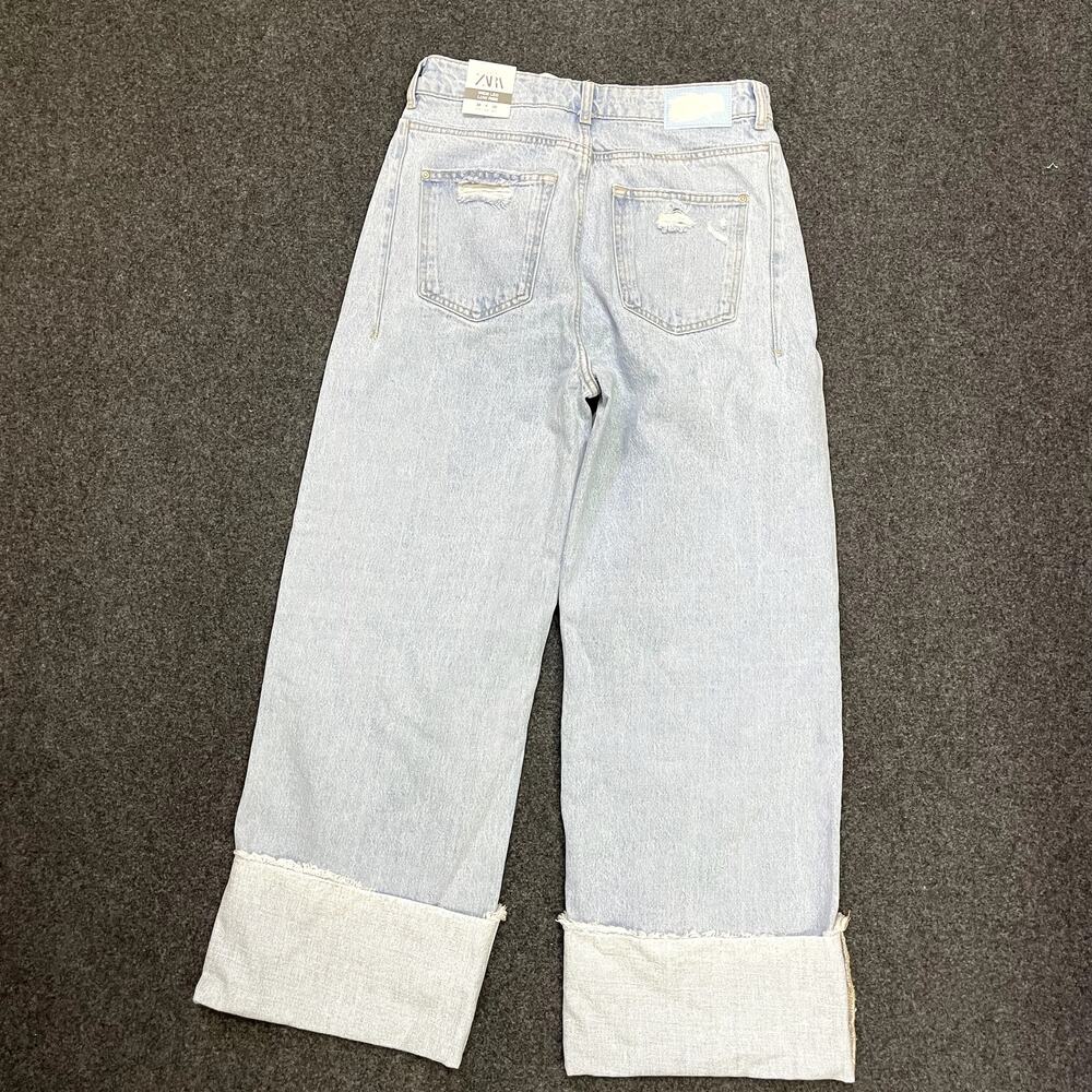 NEW ZARA Wide Leg Low Rise Jeans Size 6 Distressed - Picture 4 of 16